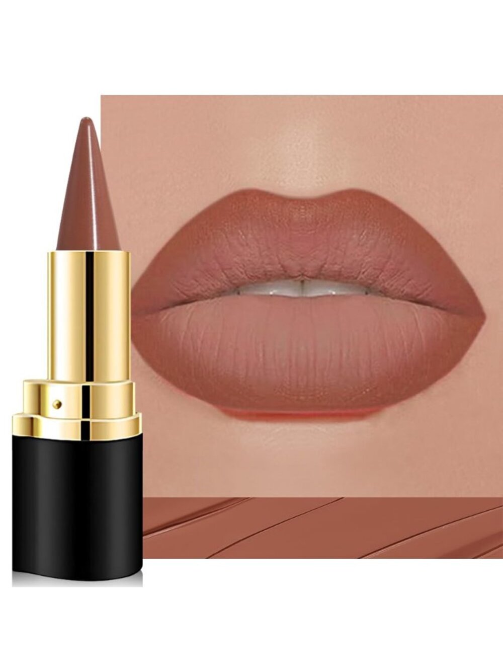 Women 1Pcs-G14# Brown Shimmery Metallic Cone-Tip Glitter Lipstick and Lip Liner
